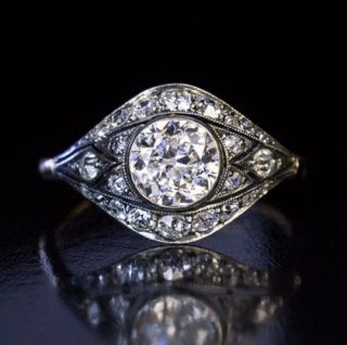 1.  2 Ct Vintage Victorian Edwardian Round Cut Art Deco Engagement Ring 925 Silver
