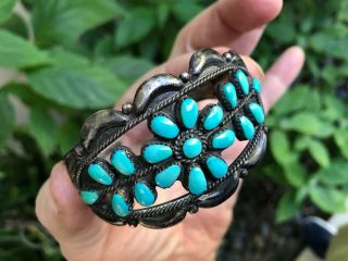 MUSEUM VINTAGE NATIVE AMERICAN NAVAJO TURQUOISE & STERLING SILVER CUFF BRACELET 10