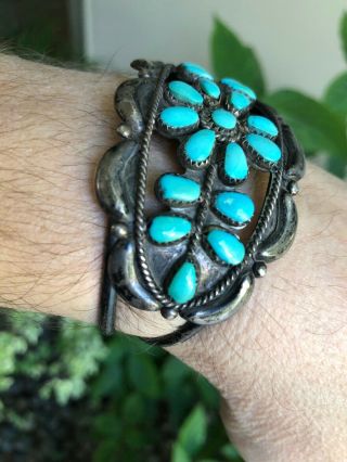 MUSEUM VINTAGE NATIVE AMERICAN NAVAJO TURQUOISE & STERLING SILVER CUFF BRACELET 3