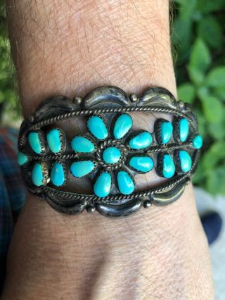 MUSEUM VINTAGE NATIVE AMERICAN NAVAJO TURQUOISE & STERLING SILVER CUFF BRACELET 5