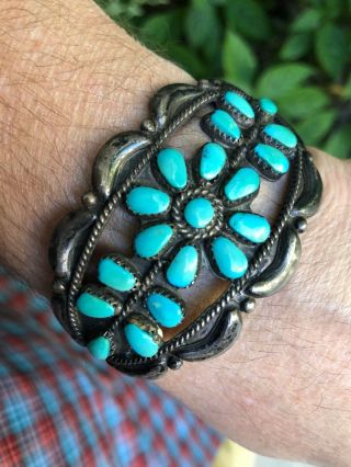 MUSEUM VINTAGE NATIVE AMERICAN NAVAJO TURQUOISE & STERLING SILVER CUFF BRACELET 8