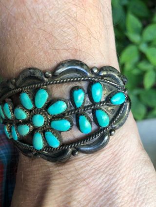 MUSEUM VINTAGE NATIVE AMERICAN NAVAJO TURQUOISE & STERLING SILVER CUFF BRACELET 9