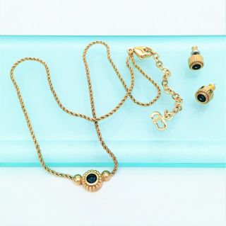 Signed Christian Dior London Blue Topaz Necklace & Earring Set