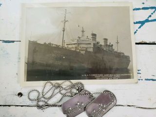 Ww2 Dog Tags With Pics U.  S.  A.  T.  Hermitage Ship Pic.