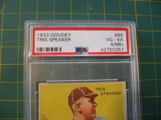 VINTAGE BASEBALL CARD 1933 GOUDEY TRIS SPEAKER NO.  89 PSA GRADED 4 NR 2