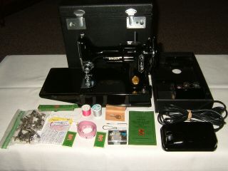 Vintage 1948 Singer 221 Featherweight Sewing Machine,  Case & Accessories,