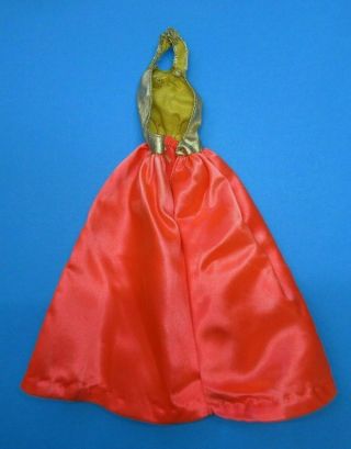 Vtg BARBIE - REGAL RED 3217 Hot Coral Satin & Gold Lame Gown - Rare 2