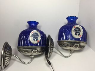 Vintage Pair Pabst Blue Ribbon Beer Electric Wall Sconces Lights Lamps Bar Sign