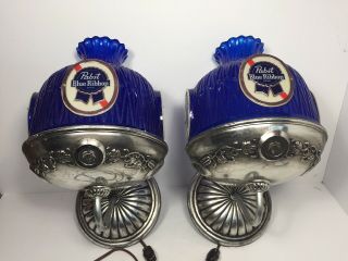 Vintage Pair Pabst Blue Ribbon Beer Electric Wall Sconces Lights Lamps Bar Sign 2