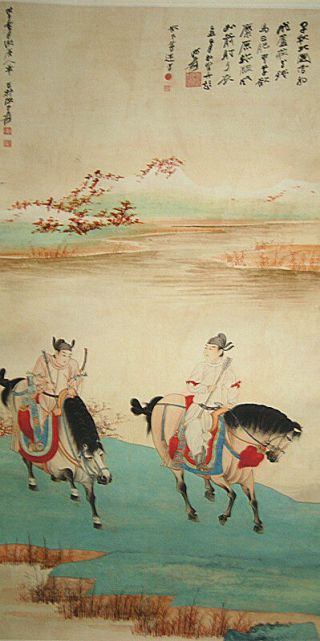 Chinese Hanging Scroll Painting By Zhang Daqian (张大千) 骑马图