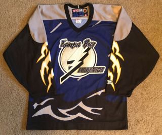 Vintage Tampa Bay Lightning Storm Alternate Nhl Hockey Jersey Sz M - Faded Spot