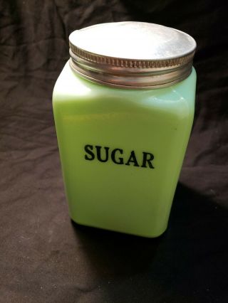 Vintage Jadeite Sugar Container Green With Lid Antique Kitchen Glass Decor