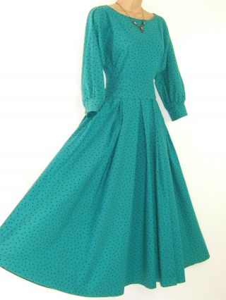 Laura Ashley Vintage 80s Jade Polka Dot Rockabilly Summer Day Dress,  8/10 (12)