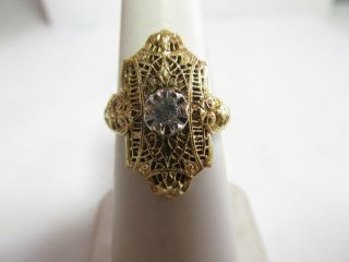 Vintage 10k Solid Gold Filigree Ring With.  10 Ct European Natural Diamond