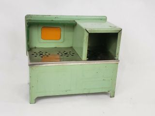 Vtg Kids Toy Electric Stove Oven Tin Green Metal Kitchen 30/40s Girard