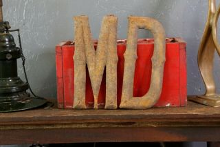 Antique Cast Iron Medical Doctor Sign Md Hospital Old Heavy Letters Industrial