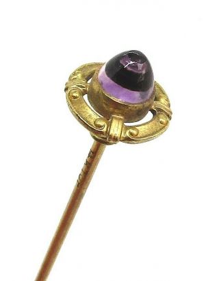Antique Hat Pin / 14k Gold Top With Amethyst / Gp Shank 3.  5 Grams 6 3/4”