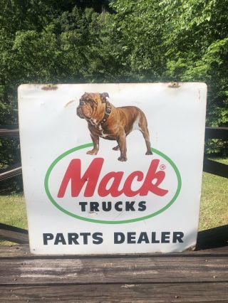 Vintage Rare Mack Truck Parts Dealer Gas Oil Advertising Double Sided Sign