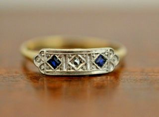 Antique Art Deco 18k Yellow Gold And Sapphire Ring 1.  1 Gr