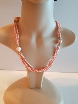 Antique Coral And 14k Yellow Gold Bead Necklace 22.  5 "