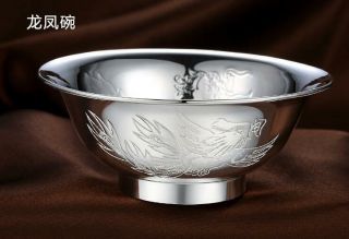 999 Sterling Silver Cutlery Silver Bowl Snowflake Silver Dragon And Phoenix 11.  2