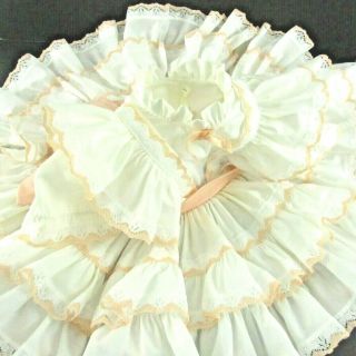Vintage Lilo California Girls Party Dress 1 Full Circle Ruffles Lace White Peach