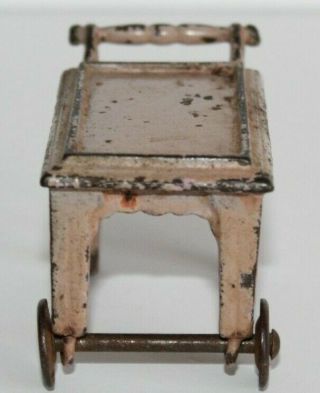 Vintage Arcade ? Cast Iron Pink Tea Cart Doll Furniture 3
