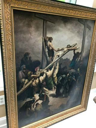 Gorgeous Rare Large Vintage Carmelite Nuns Convent Crucifixion Painting 57 "