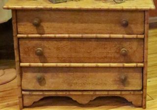 Antique C1875 Rare French Faux Bamboo Doll 3 Drawer Dresser w/Candle Shelves 31 