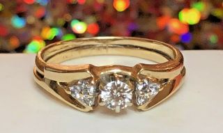 ESTATE VINTAGE 14K GOLD NATURAL DIAMOND RING BAND SET DESIGNER SIGNED MAGIC GLO 10