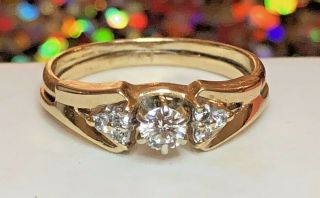 ESTATE VINTAGE 14K GOLD NATURAL DIAMOND RING BAND SET DESIGNER SIGNED MAGIC GLO 2