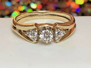 ESTATE VINTAGE 14K GOLD NATURAL DIAMOND RING BAND SET DESIGNER SIGNED MAGIC GLO 3