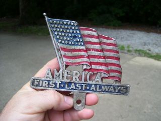 1950s rare Accessory vintage License plate topper US FLAG GM Ford Chevy 2
