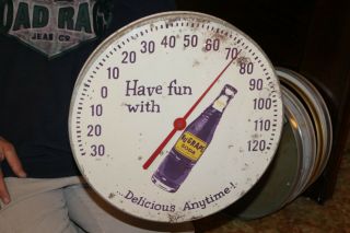 Vintage C.  1960 Nugrape Nu Grape Soda Pop Gas Station 12 " Metal Thermometer Sign