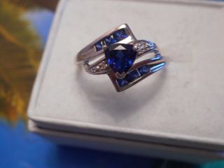 Vintage 10k White Gold 1tcw Natural Blue Sapphire And Diamonds Accent Ring Sz 7
