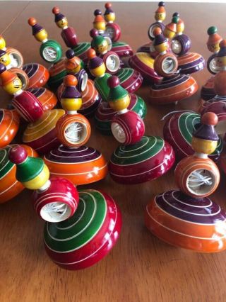 Wooden Spinning Tops Classic Kids Toys Multicolored Handmade In India