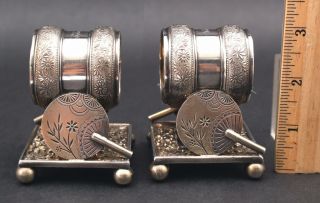 Pair Antique Early 20thC Rogers,  Smith & Co Silverplate Figural Napkin Rings 2
