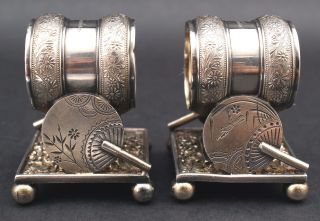 Pair Antique Early 20thC Rogers,  Smith & Co Silverplate Figural Napkin Rings 4