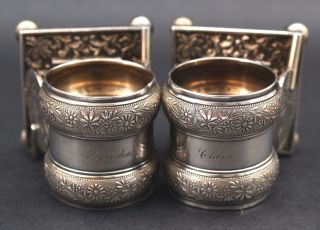 Pair Antique Early 20thC Rogers,  Smith & Co Silverplate Figural Napkin Rings 7