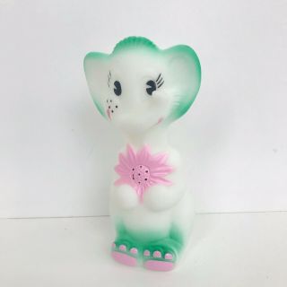 Vintage Sweet Flower Elephant Rubber Baby Squeak Toy Good Squeaker 6” Tall