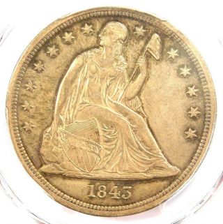 1843 Seated Liberty Silver Dollar $1 - Pcgs Au Details - Rare Early Date Coin
