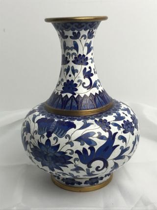 Blue White 8.  5 " Vintage/antique Chinese Vases Enamel Brass Cloisonne