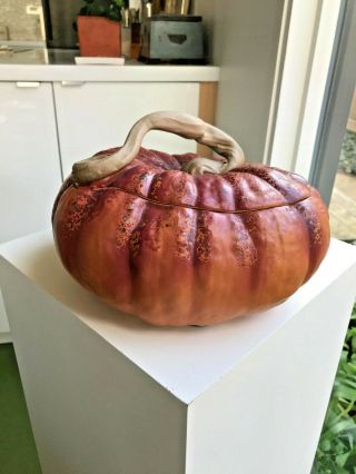 Vintage Rare1999 Great Impressions Patricia Garrett Pottery Pumpkin Tureen Gourd 4