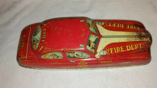 Vintage Louis Marx Tin Litho Friction Toy Fire Dept Chief Car Body And Chasis