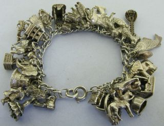 Very Heavy Vintage Solid Silver Charm Bracelet With 32 Charms Nuvo 110 Grams