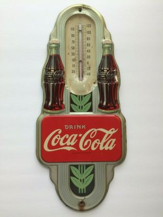1941 Coca Cola Thermometer Double Bottle Advertising Vintage Robertson Usa Metal