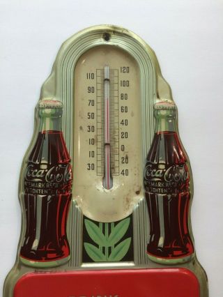 1941 COCA COLA THERMOMETER Double Bottle Advertising Vintage Robertson USA Metal 2