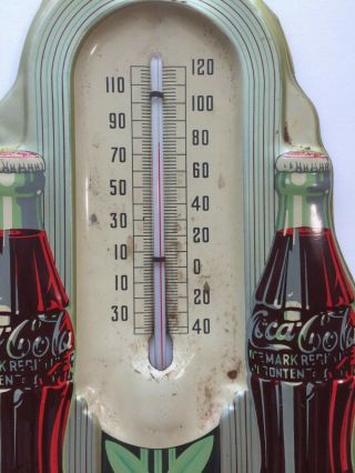 1941 COCA COLA THERMOMETER Double Bottle Advertising Vintage Robertson USA Metal 4