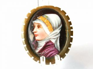 Antique Micro Painting Brooch Female Portrait Keepsake France 1780s Authentic