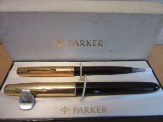 Vintage Parker 51 Fountain Pen & Pencil Set Dark Burgundy,  Gold Tone